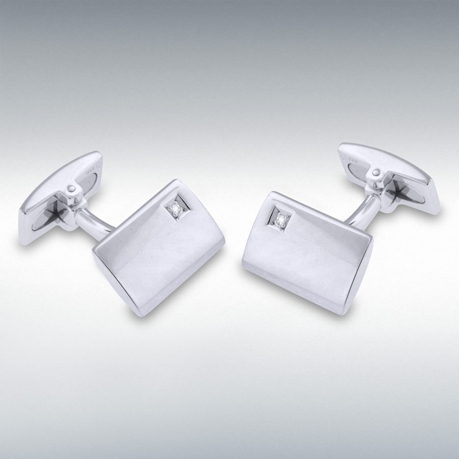 Sterling Silver & Diamond Rectangular Cufflinks