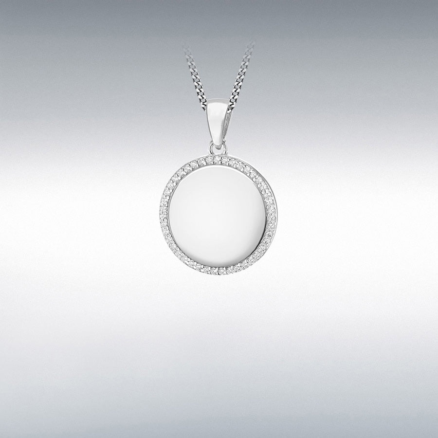 Silver Disc Pendant with CZ