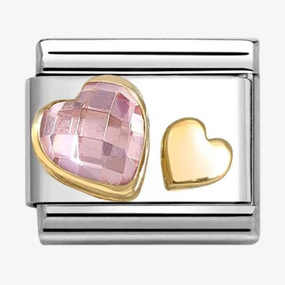 NOMINATION CLASSIC Yellow Gold Pink Cubic Zirconia Double Heart Charm 030613-06