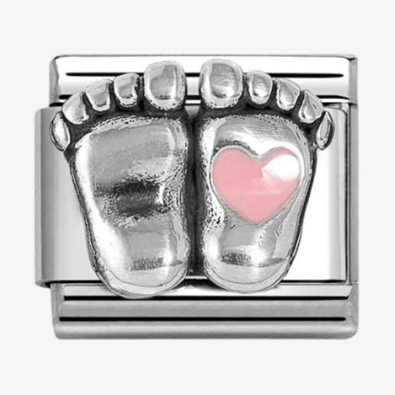 NOMINATION CLASSIC Silvershine Silver Pink Heart Baby Feet Charm 330204-31