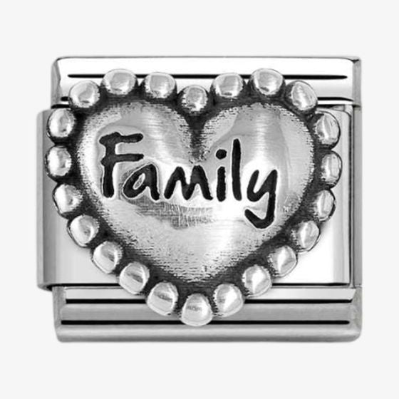 NOMINATION CLASSIC Silvershine Silver Beaded Heart Family Charm 330101-84