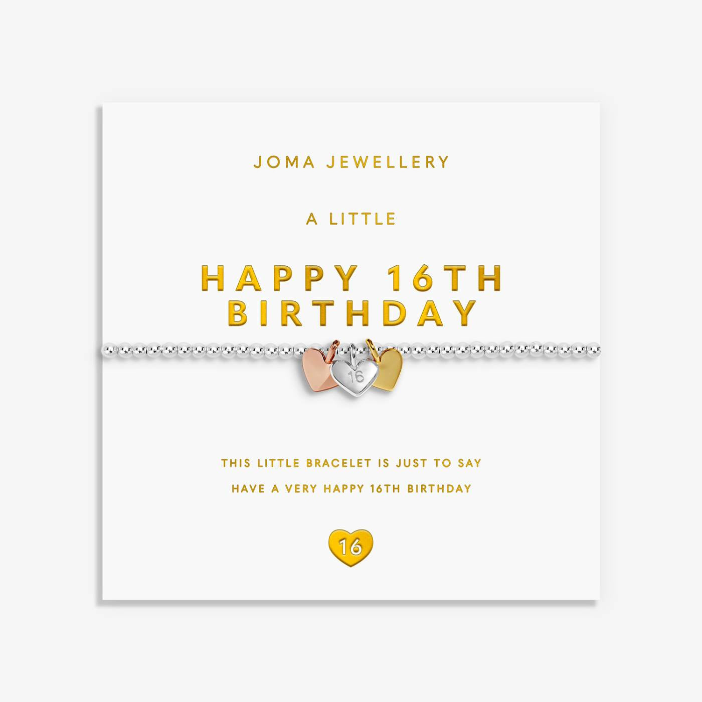 Joma A Little Charmed Moments 'Happy 16th Birthday' Bracelet In Silver, Gold, and Rose Gold Plating 10460