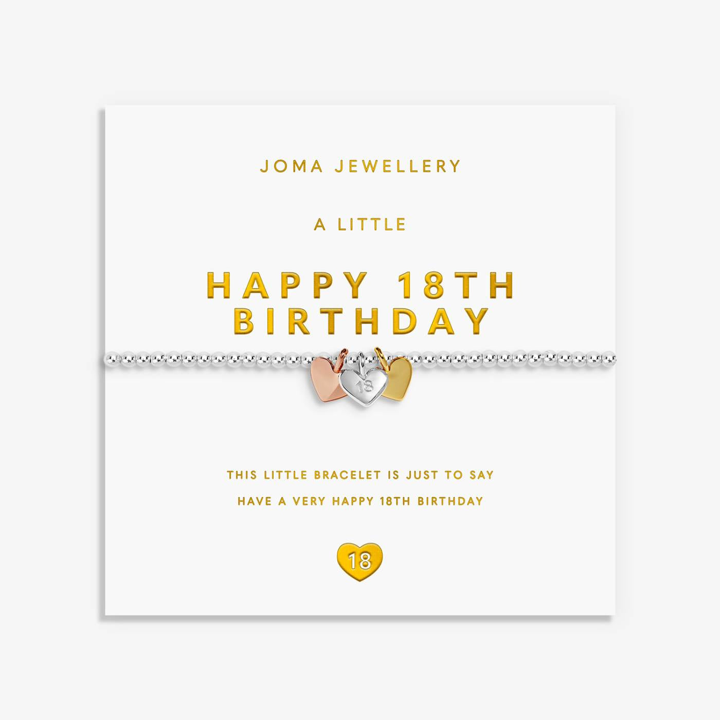 Joma A Little Charmed Moments 'Happy 18th Birthday' Bracelet In Silver, Gold, and Rose Gold Plating 10461