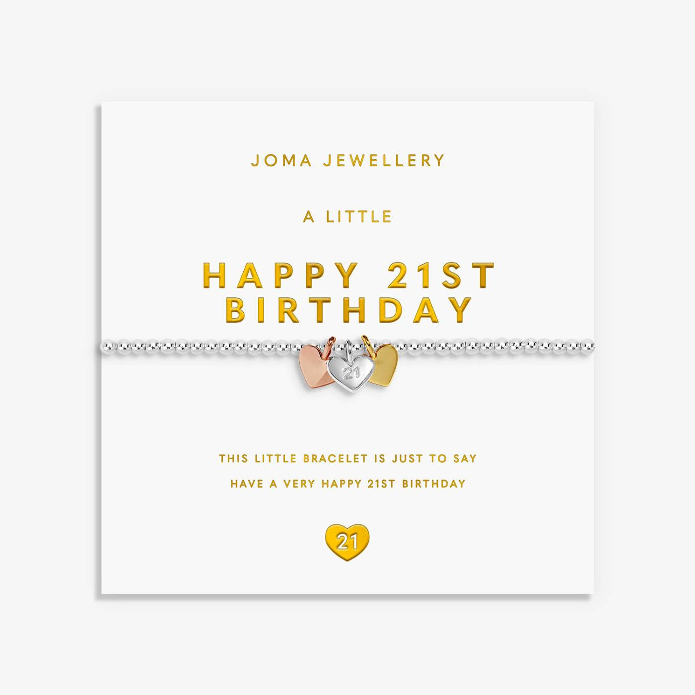 Joma A Little Charmed Moments 'Happy 21St Birthday' Bracelet In Silver, Gold, and Rose Gold Plating 10462