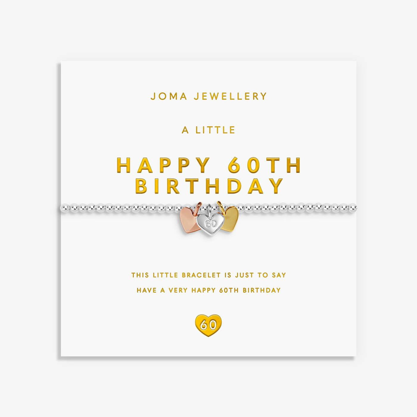 Joma A Little Charmed Moments 'Happy 60th Birthday' Bracelet In Silver, Gold, and Rose Gold Plating 10466