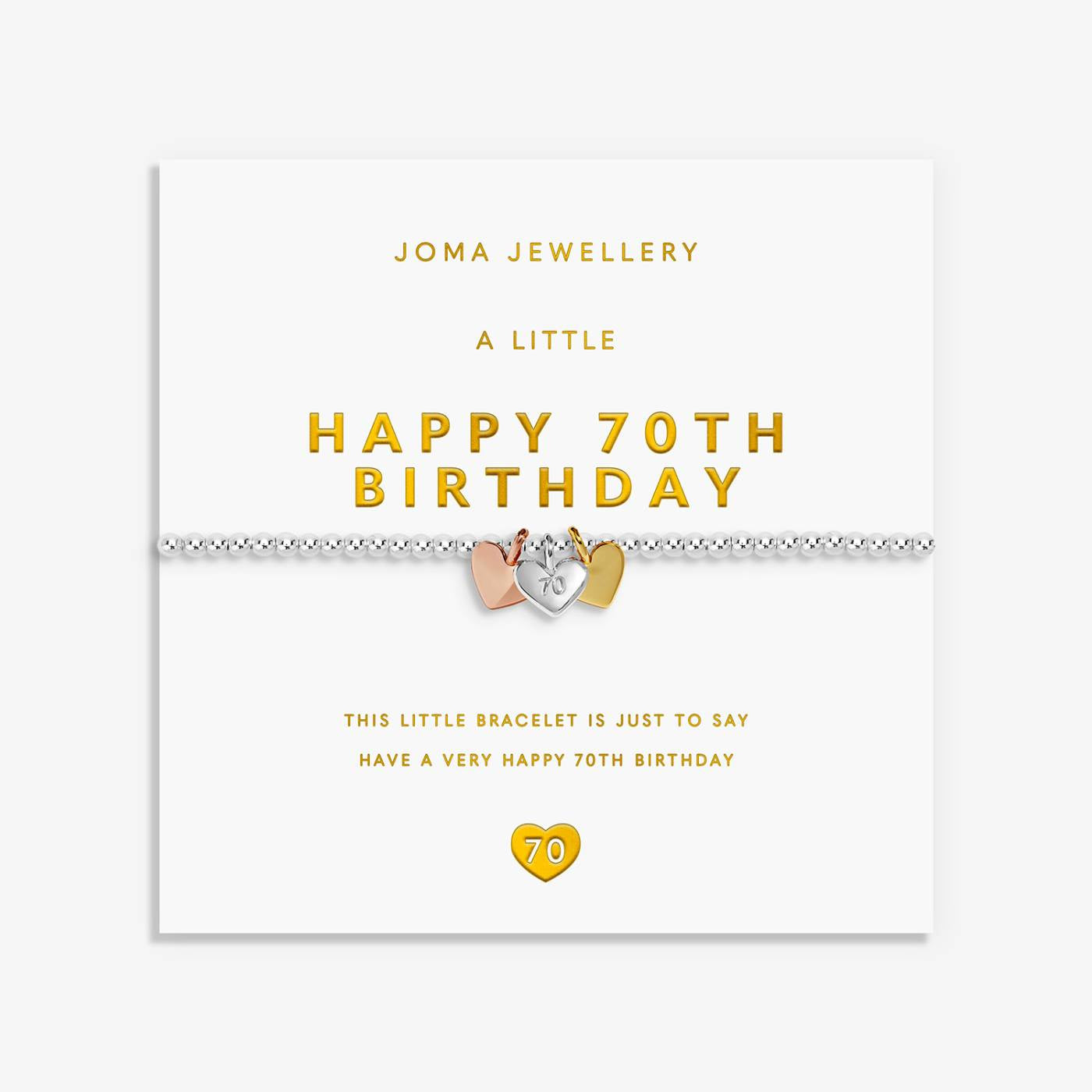 Joma A Little Charmed Moments 'Happy 70th Birthday' Bracelet In Silver, Gold, and Rose Gold Plating 10467