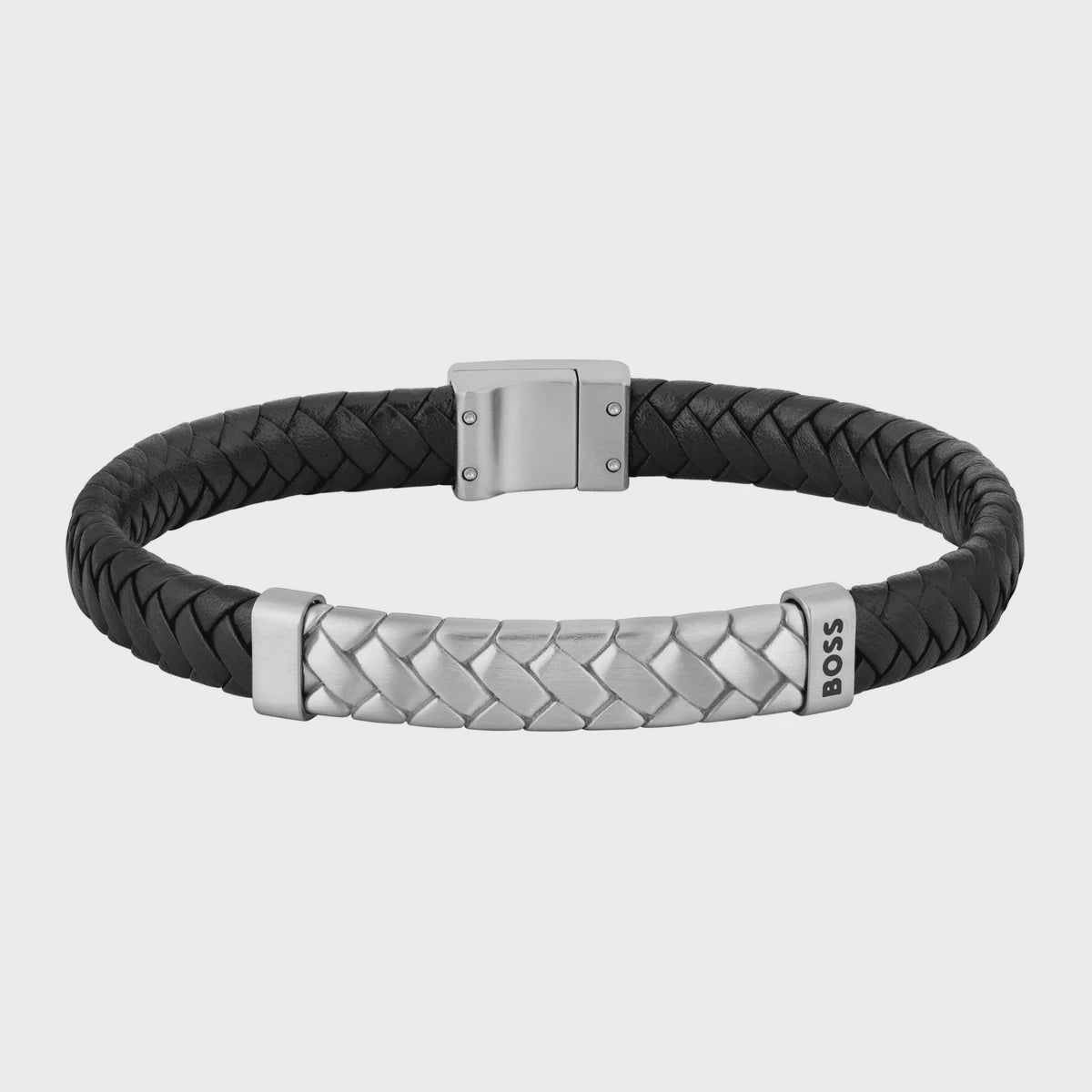 BOSS Black/Silver Tailored Herringbone Leather Bracelet 1580674M