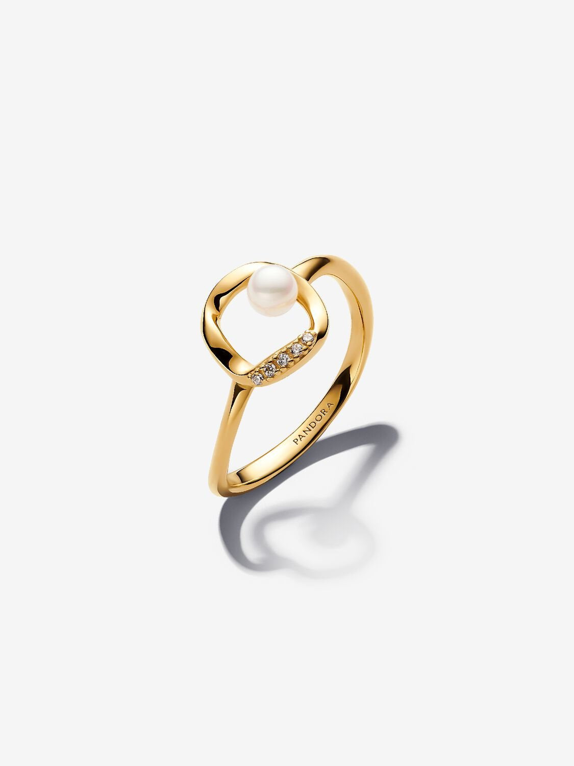 PANDORA Gold Plated Ring with Pearl & CZ 163831C01