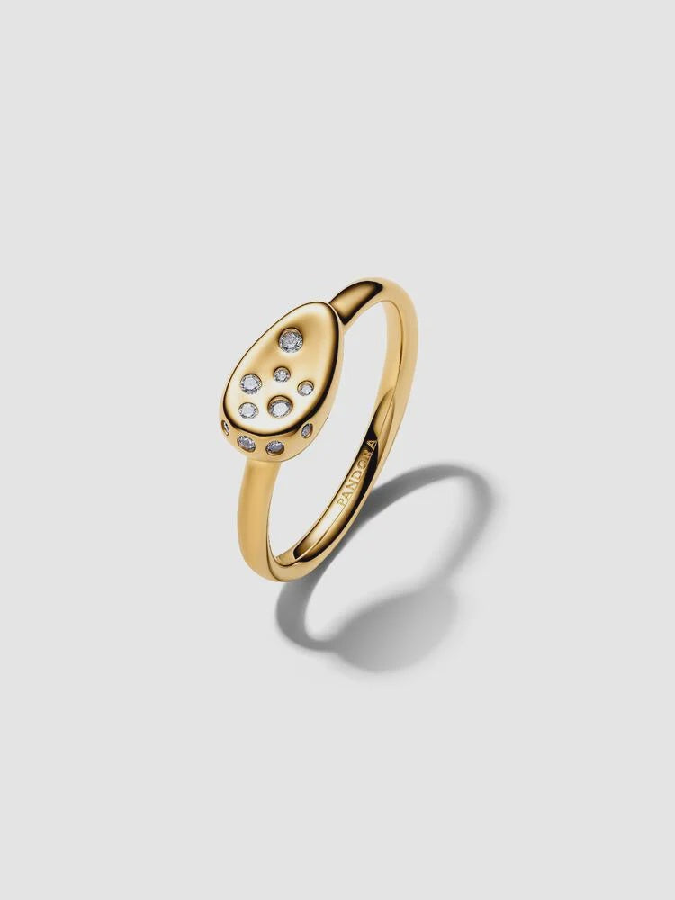 PANDORA Medium Stone-Set Oval Signet Ring 14k gold plating 164672C01
