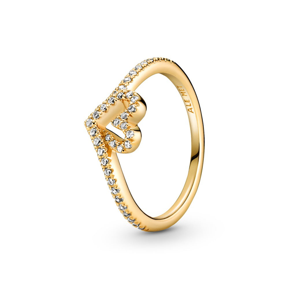 PANDORA Gold Plated Heart and Wishbone Ring with CZ 169302C01