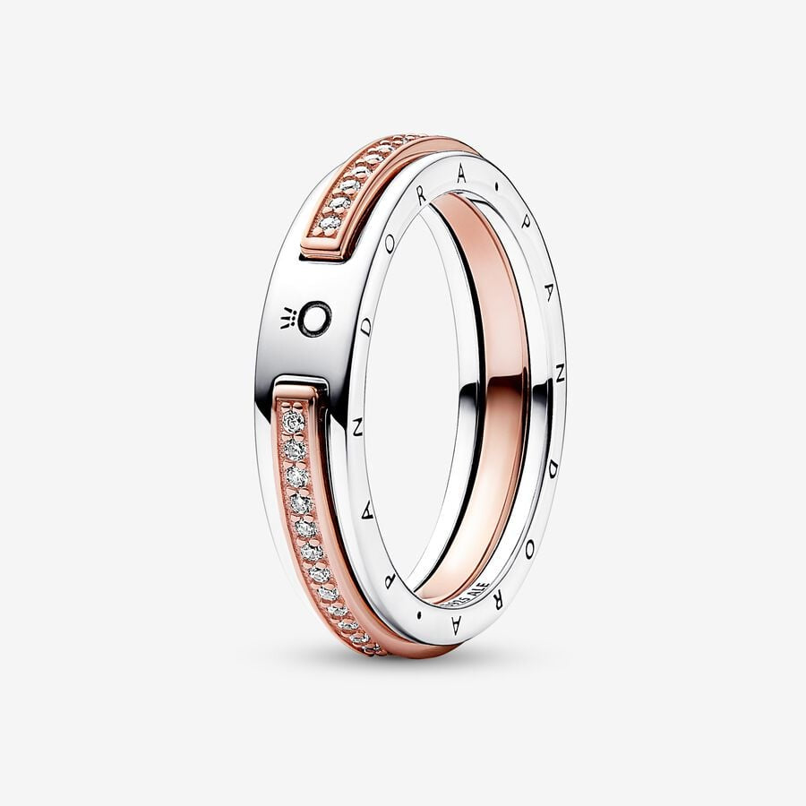 PANDORA Signature Two-tone Logo & Pavé Ring 182773C01