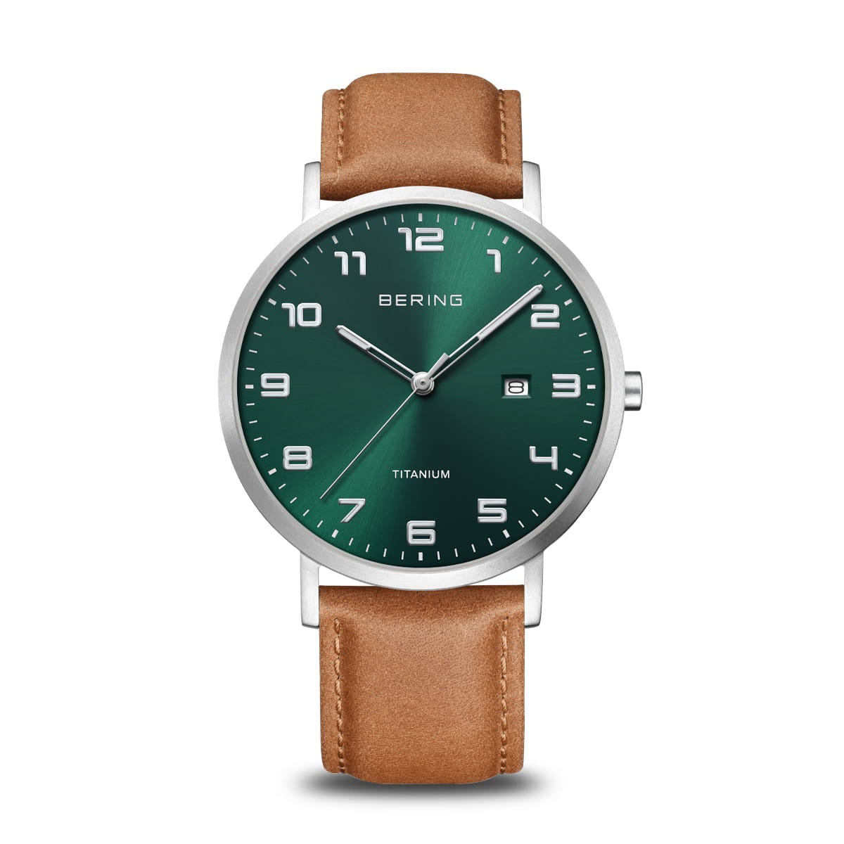 Bering Titanium Green dial watch Brown Strap 18640-568