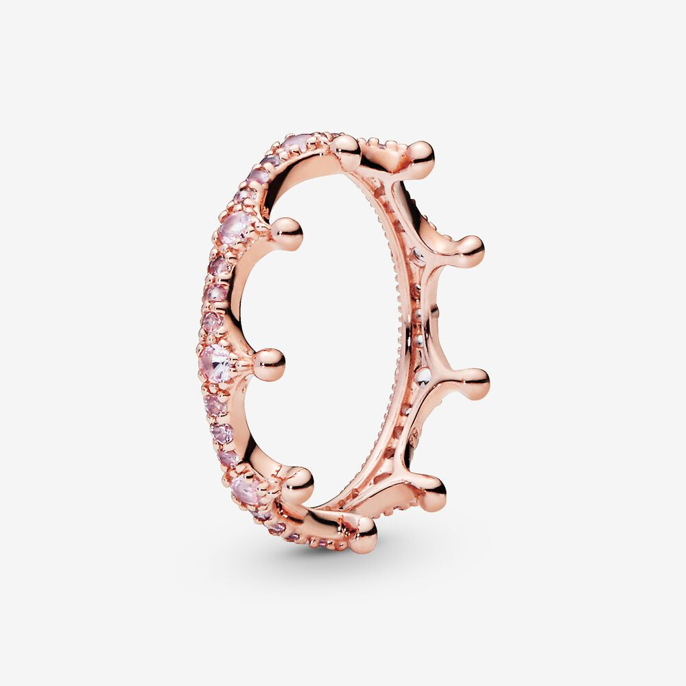 PANDORA Pink Sparkling Crown Ring 187087NPO