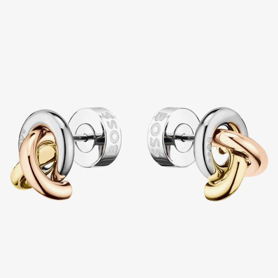 BOSS Harmonie Three Colour Cross Link Stud Earrings 1580773