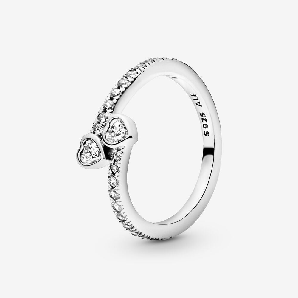 PANDORA Two Sparkling Hearts Ring 191023CZ