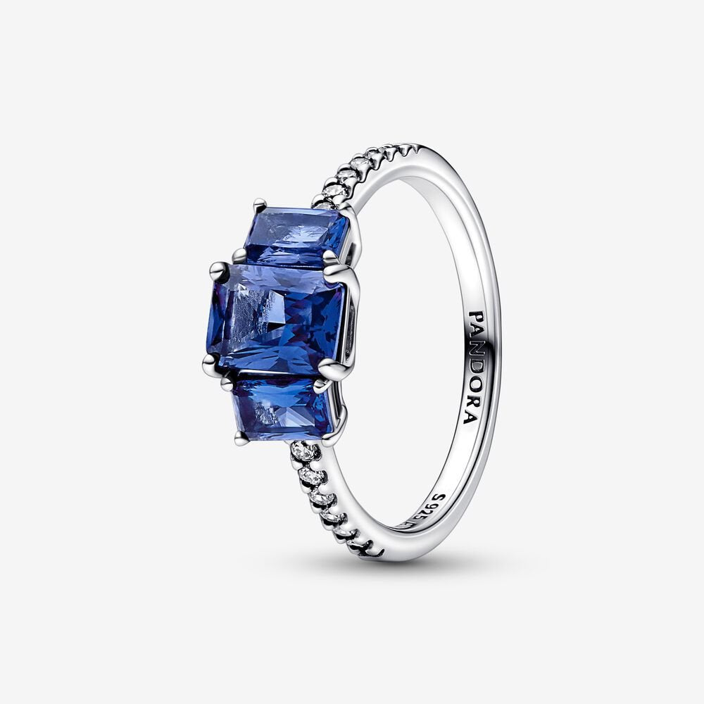 PANDORA Blue Rectangular Three Stone Sparkling Ring 192389C01