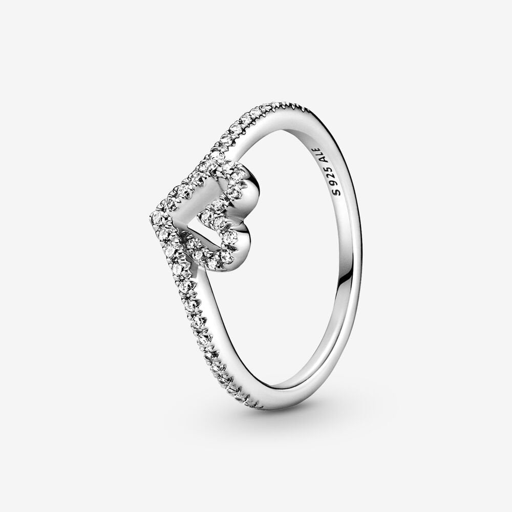 PANDORA Sparkling Wishbone Heart Ring 199302C01