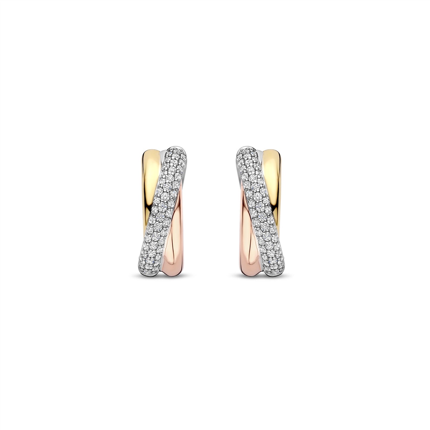 Ti Sento Tri Colour Crossover CZ Hoop Earrings 78012ZT