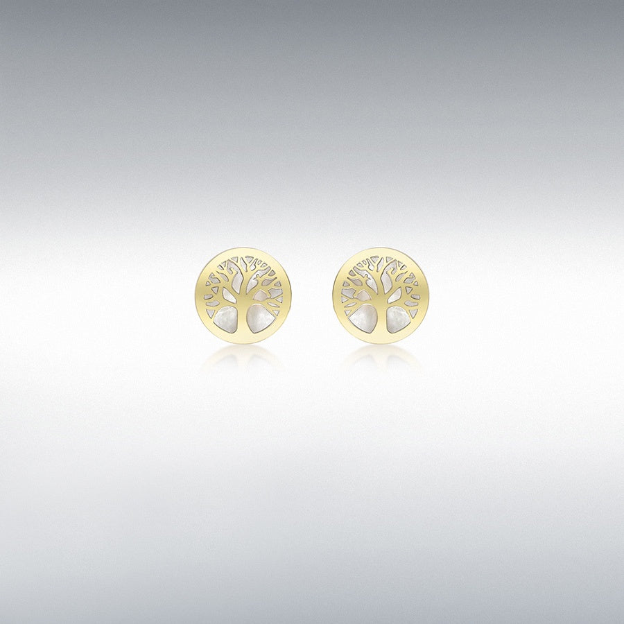 9ct Yellow Gold 'Mother of Pearl' 8mm 'Tree of Life' Stud Earrings 1.59.0529
