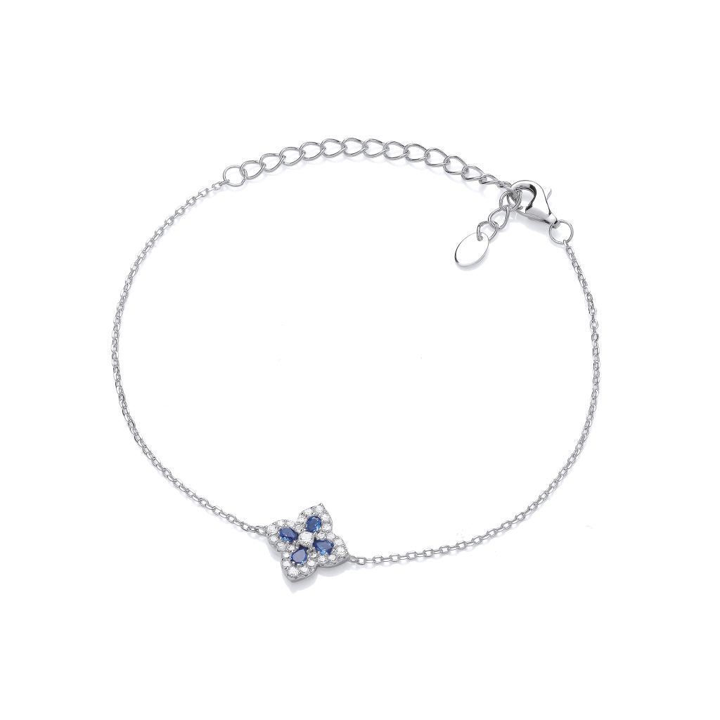 Silver Sapphire Blue CZ Clover Bracelet 20002B