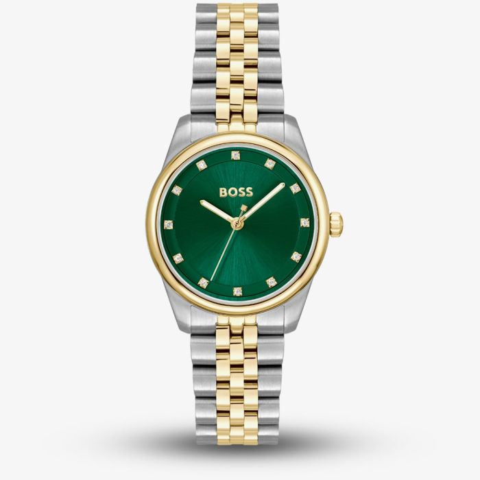 BOSS Ladies Graceful Two Tone Green Crystal Dial Watch 1502834