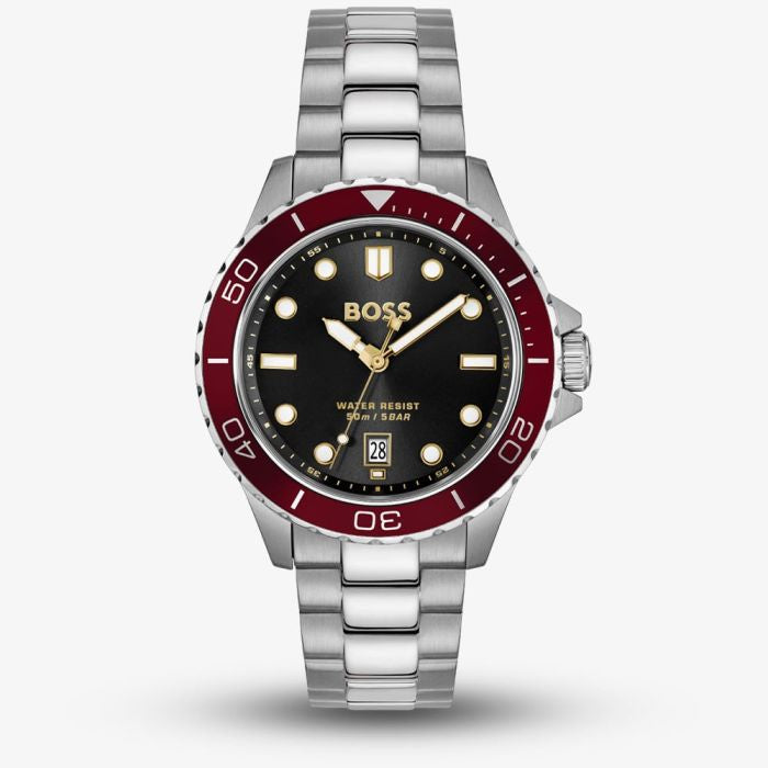 BOSS Mens Troper Sport Black Dial Red Bezel Watch 1514304