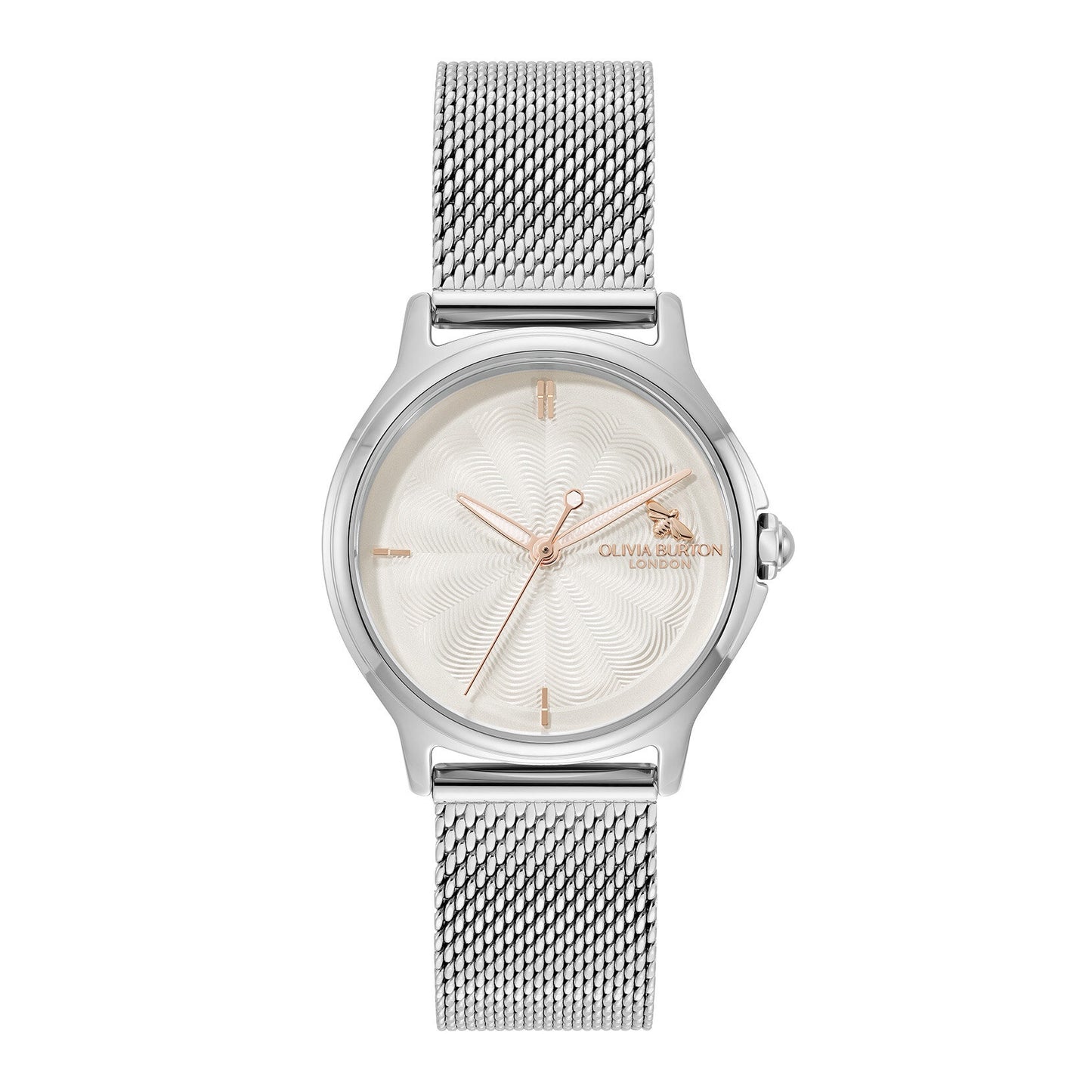 Olivia Burton Signature 30mm Classic Bee White & Silver Mesh Watch 24000340