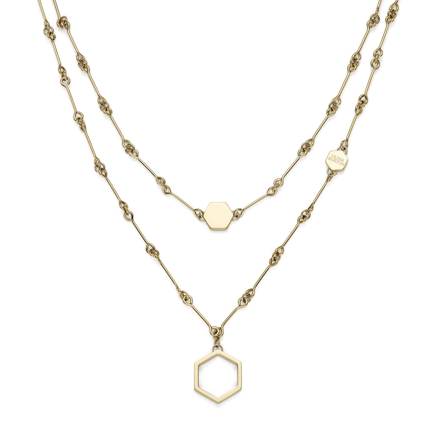 Olivia Burton Honeycomb Gold Plated Double Chain Necklace 24100306