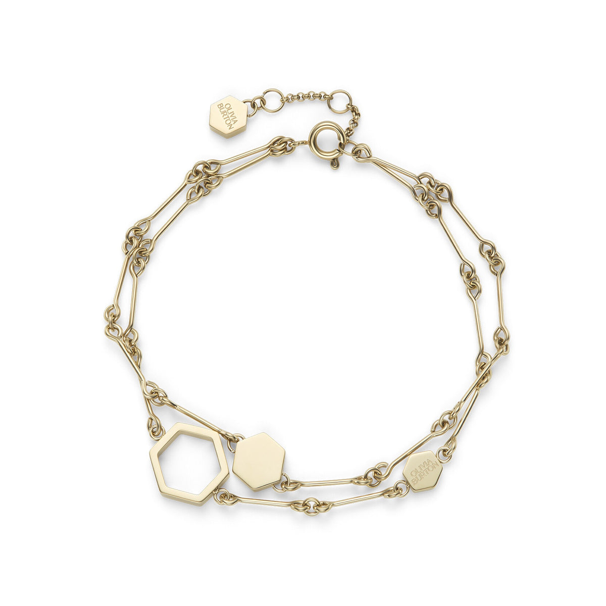 Olivia Burton Honeycomb Gold Plated Double Chain Bracelet 24100308