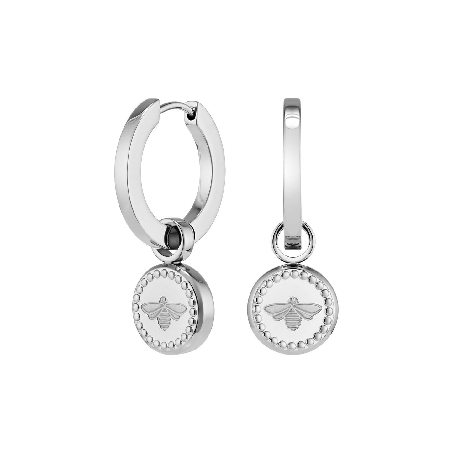Olivia Burton Signature Bee Charm Silver Hoop Earrings 24100336