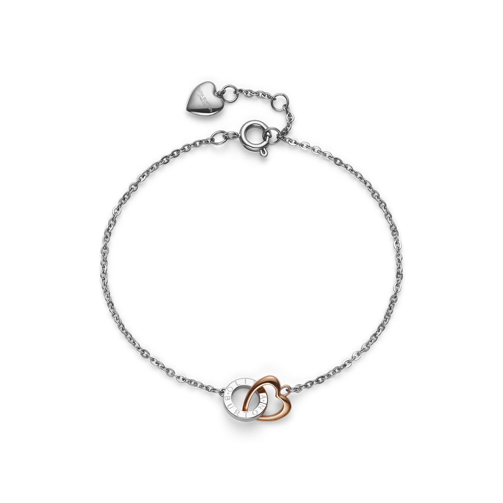 Olivia Burton Kindred Interlink Heart Silver & Rose Gold Plated Bracelet 24100554