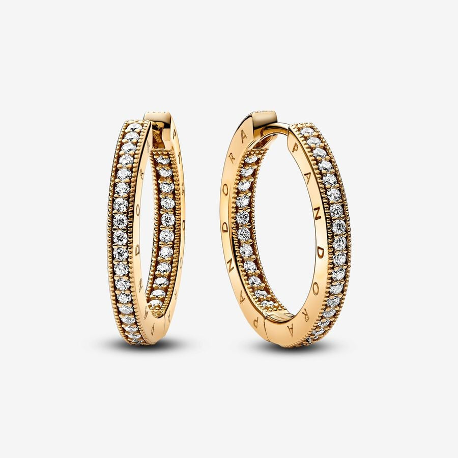 PANDORA Signature Logo & Pavé Hoop Earrings 262738C01