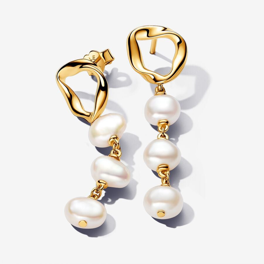 PANDORA Essence Organically Shaped Circle & Baroque Treated Freshwater Cultured Pearls Drop Earrings 263263C01