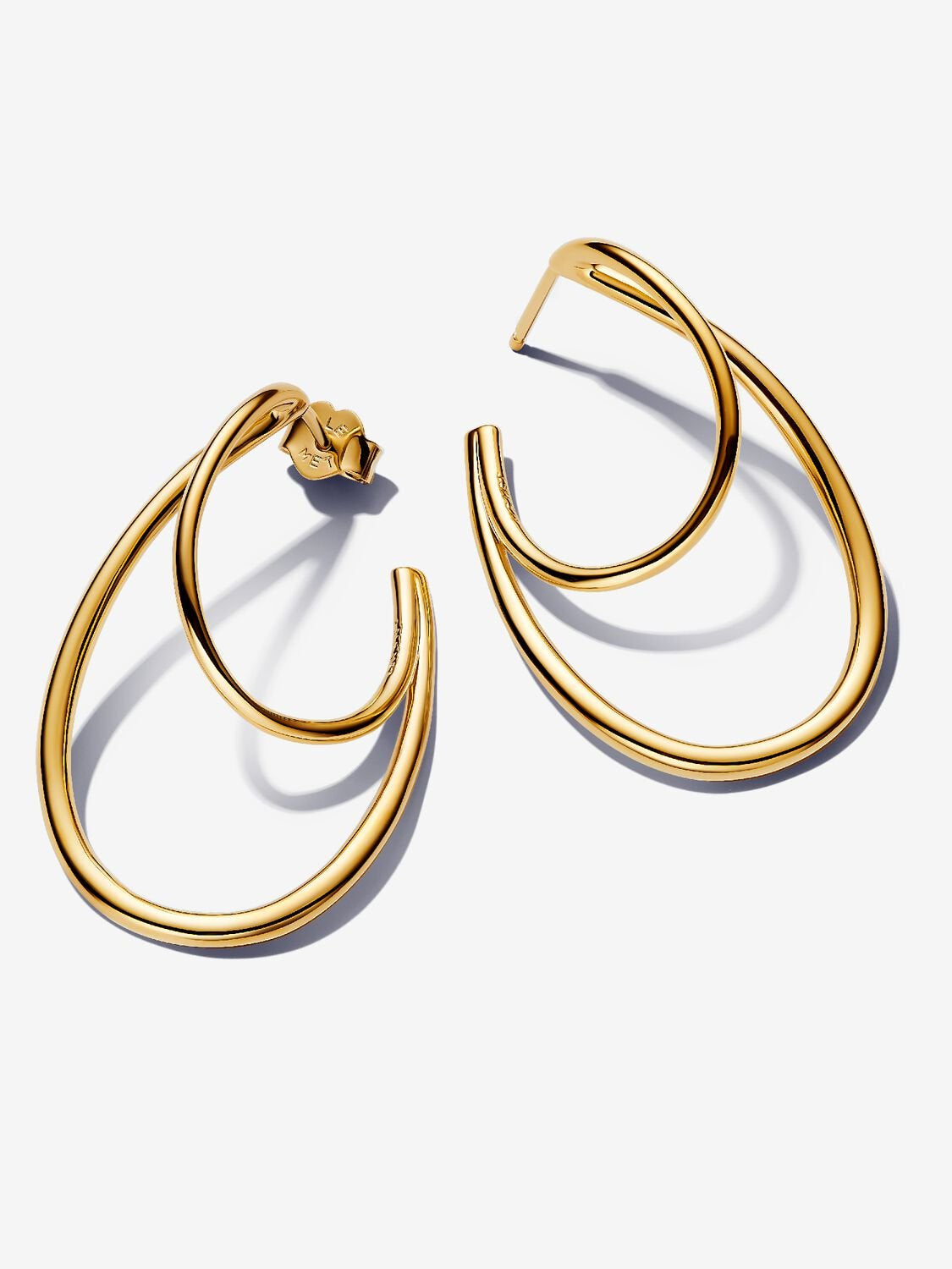 PANDORA Organically Shaped Double Hoop Earrings 14k gold plating 263870C00