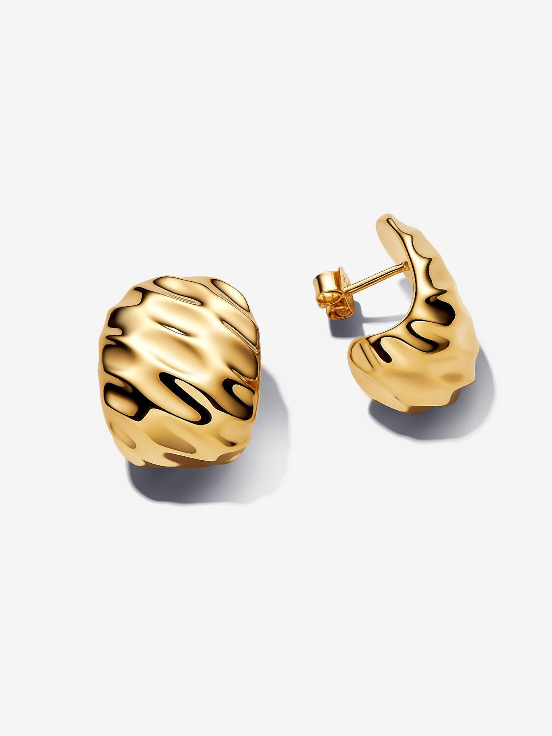 PANDORA Gold Plated Rippled Hoop Earrings 263879C00
