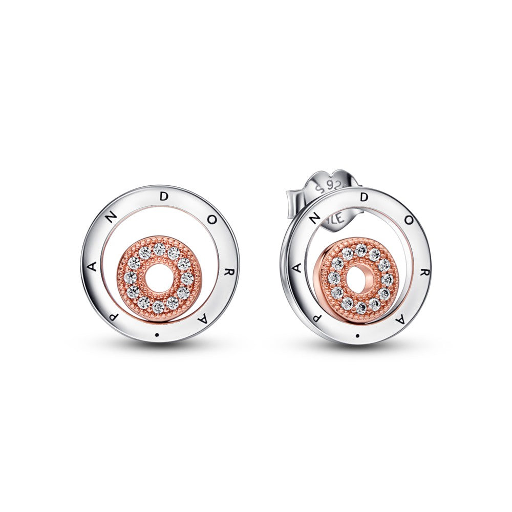 PANDORA Silver and rose plated Logo Earrings 282314C01
