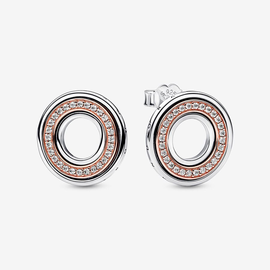 PANDORA Signature Two-tone Logo & Pavé Stud Earrings 282780C01