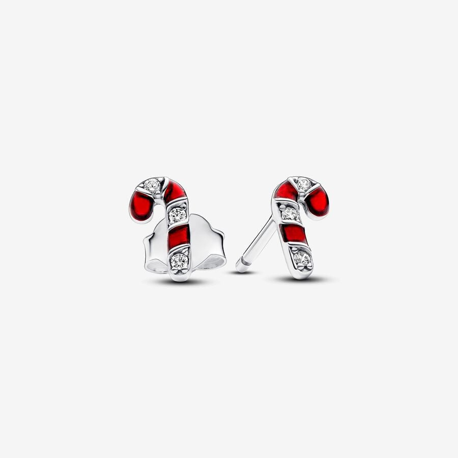 PANDORA Sparkling Red Candy Cane Stud Earrings 292996C01