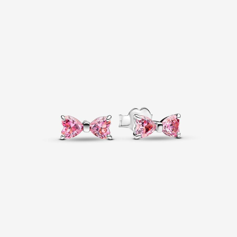 PANDORA Sparkling Pink Bow Stud Earrings 293505C01