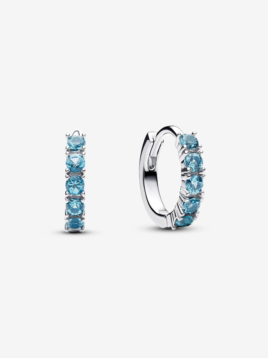 PANDORA Silver Huggie Earrings Aqua Blue Crystal 293849C01