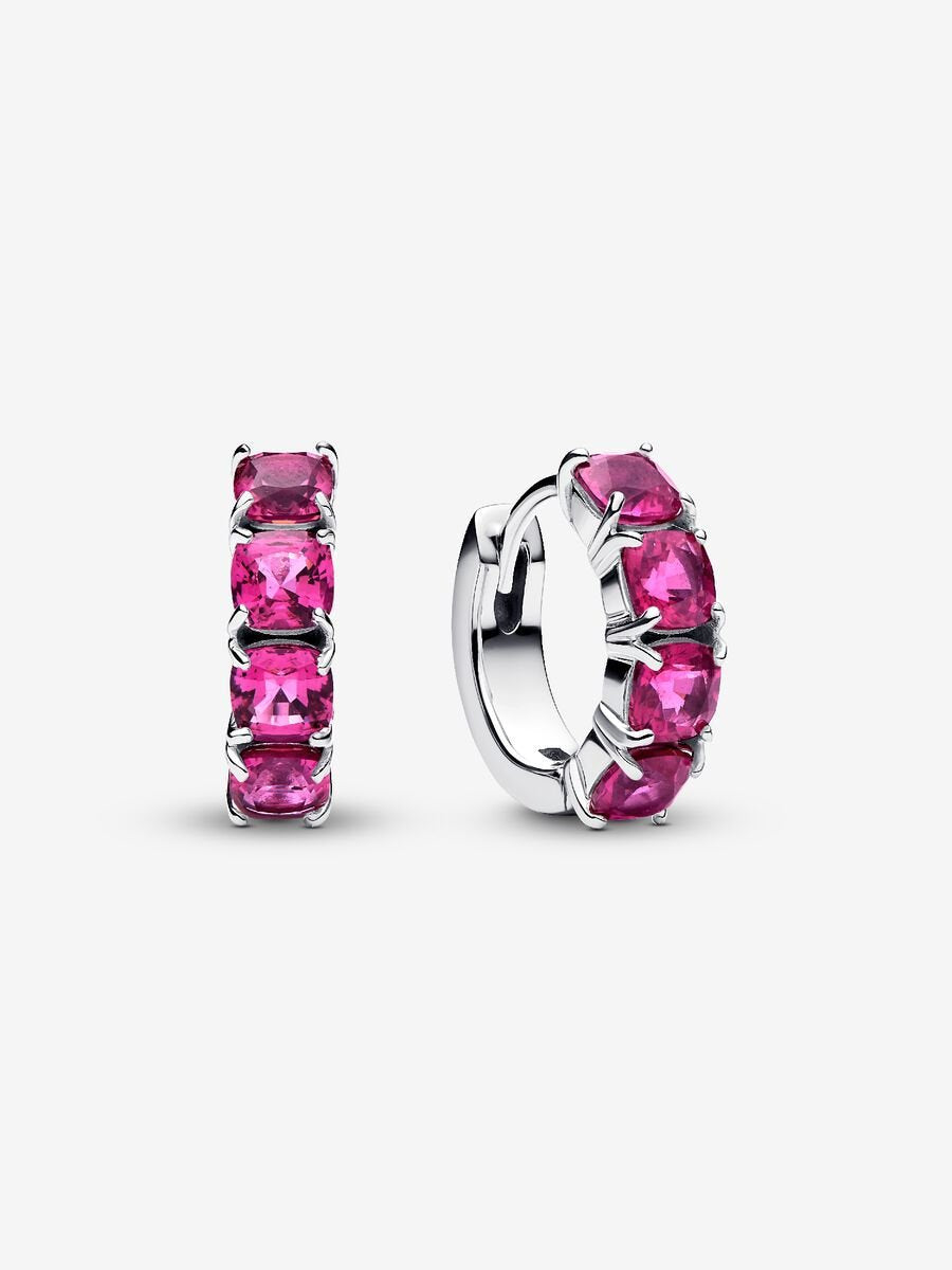 PANDORA Silver Hoop Earrings with Pink Crystal 293851C02