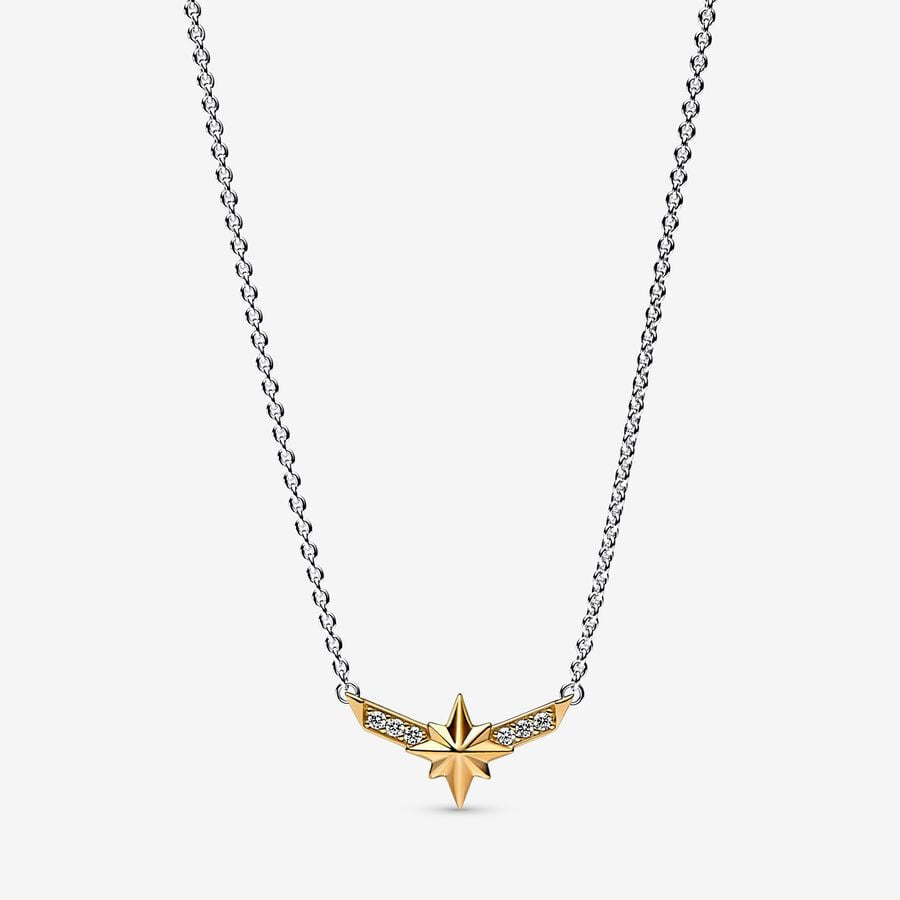 PANDORA Marvel Captain Marvel Octogram Star Two tone Pendant Necklace 362745C01-50