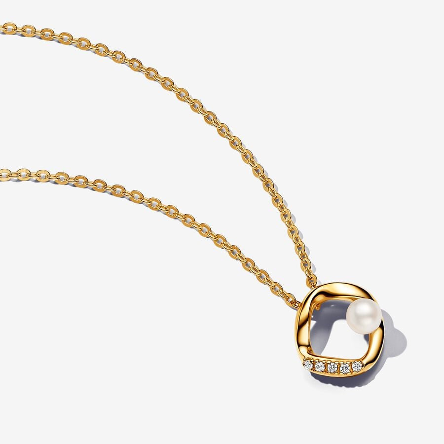 Pandora Essence Organically Shaped Pavé Circle & Treated Freshwater Cultured Pearl Collier Necklace 363303C01-45