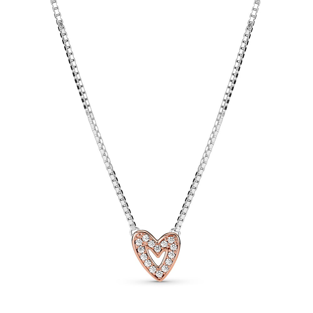 Pandora rose plated & silver CZ heart necklace 380089C01-45