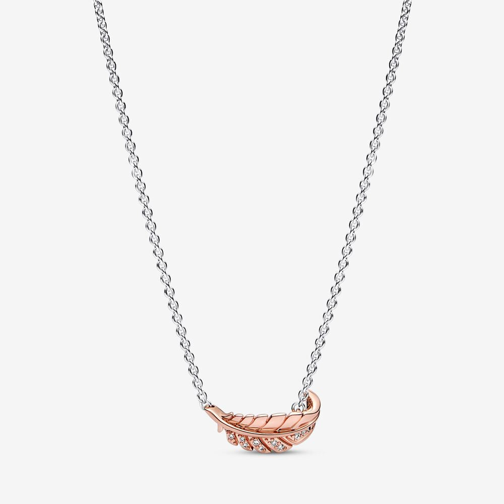 PANDORA Two-Tone Floating Curved Feather Collier Necklace 382575C01-45