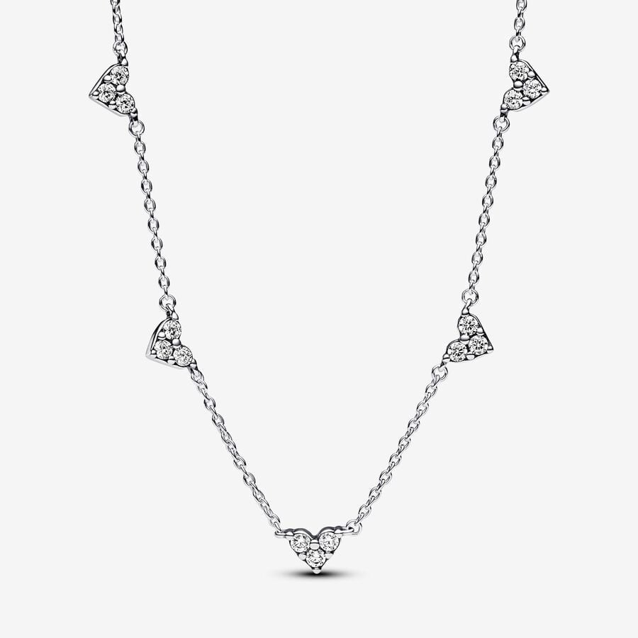 Pandora Triple Stone Heart Station Chain Necklace 393160C01-45