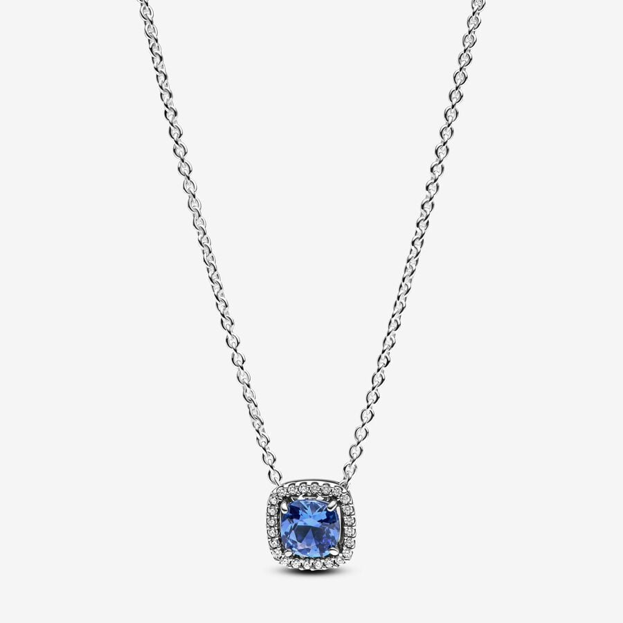 Pandora Sparkling Square Blue Halo Pendant Necklace 393560C01-45