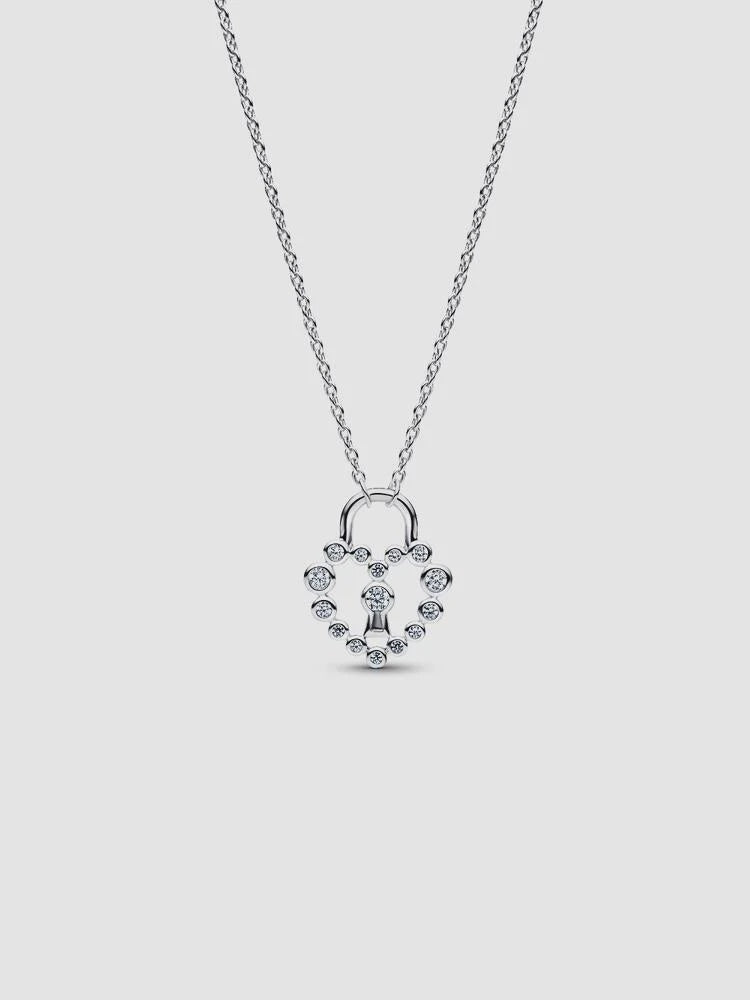 PANDORA Sparkling Heart Padlock Pendant Necklace Sterling silver 394416C01-50