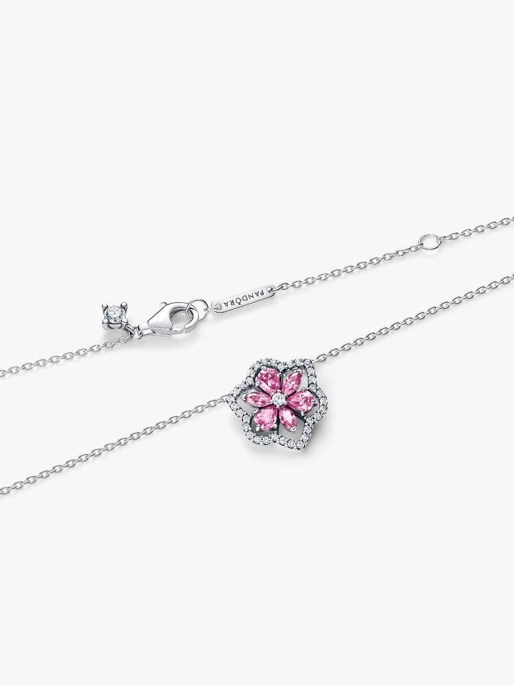 PANDORA Herbarium Sparkling Pink Flower Pendant Necklace Sterling silver 394576C01