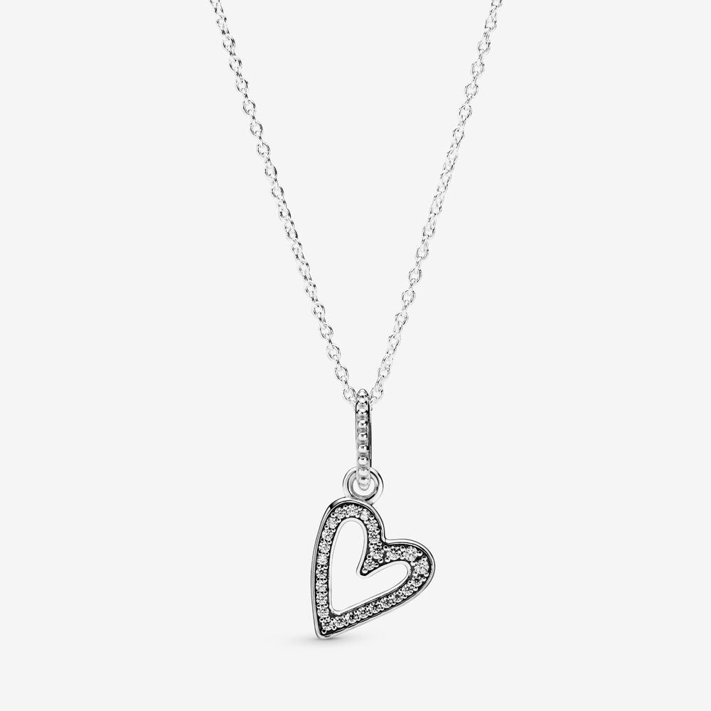 PANDORA Sparkling Freehand Heart Pendant Necklace 398688C01-50
